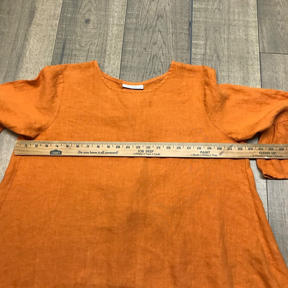 Bryn Walker Linen Top Tunic Blouse Womens Size M Orange Flutter Sleeve Fall USA - Picture 7 of 9